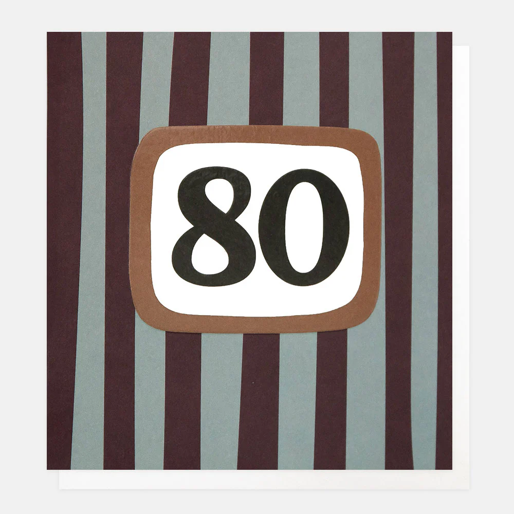Burgundy/Blue Stripe 80th Birthday Card