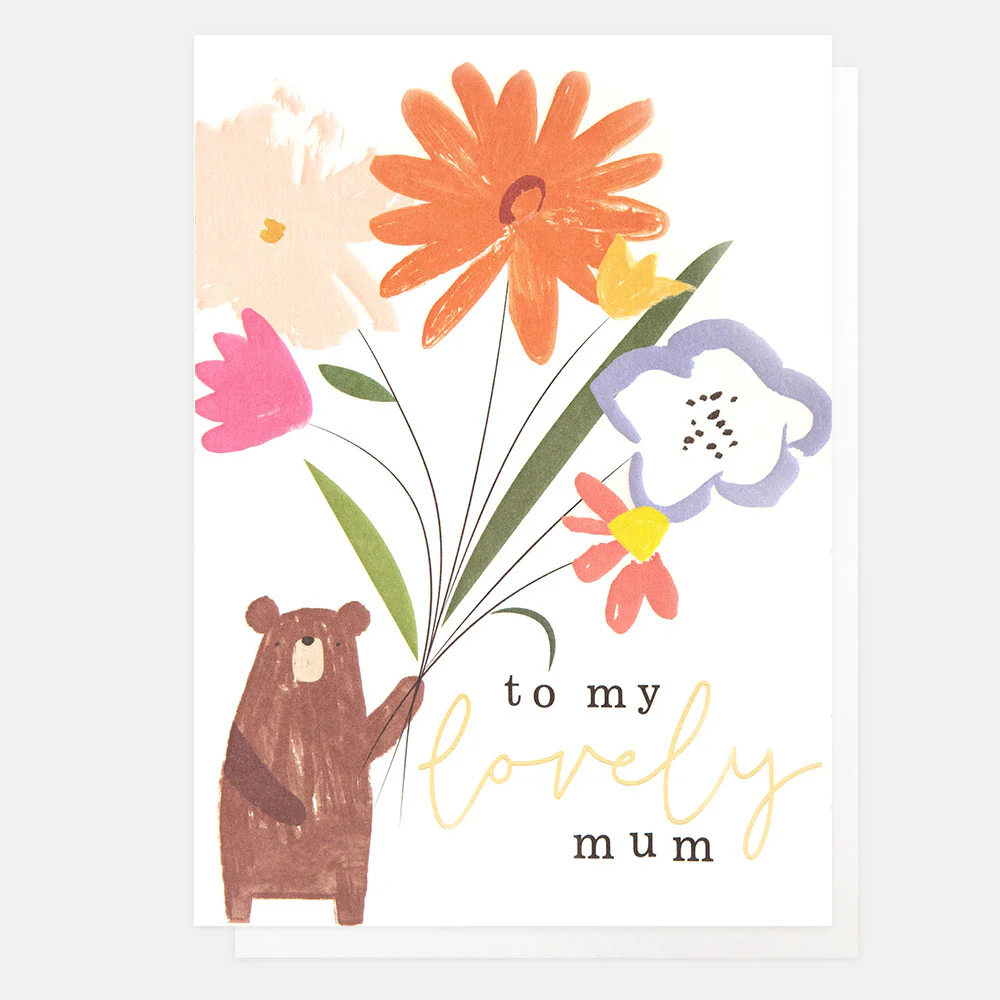 Bear With Flowers Lovely Mum Card