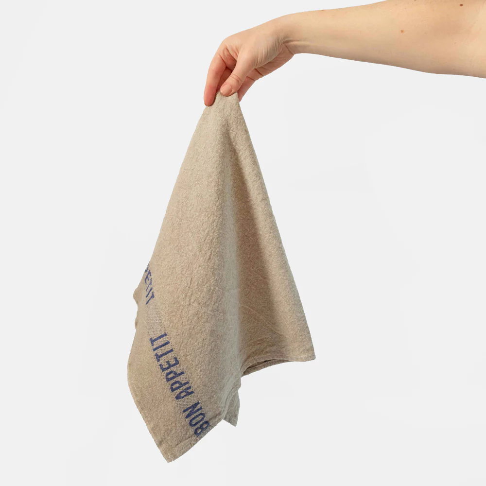 Beige/Blue Bon Appetit Linen Tea Towel