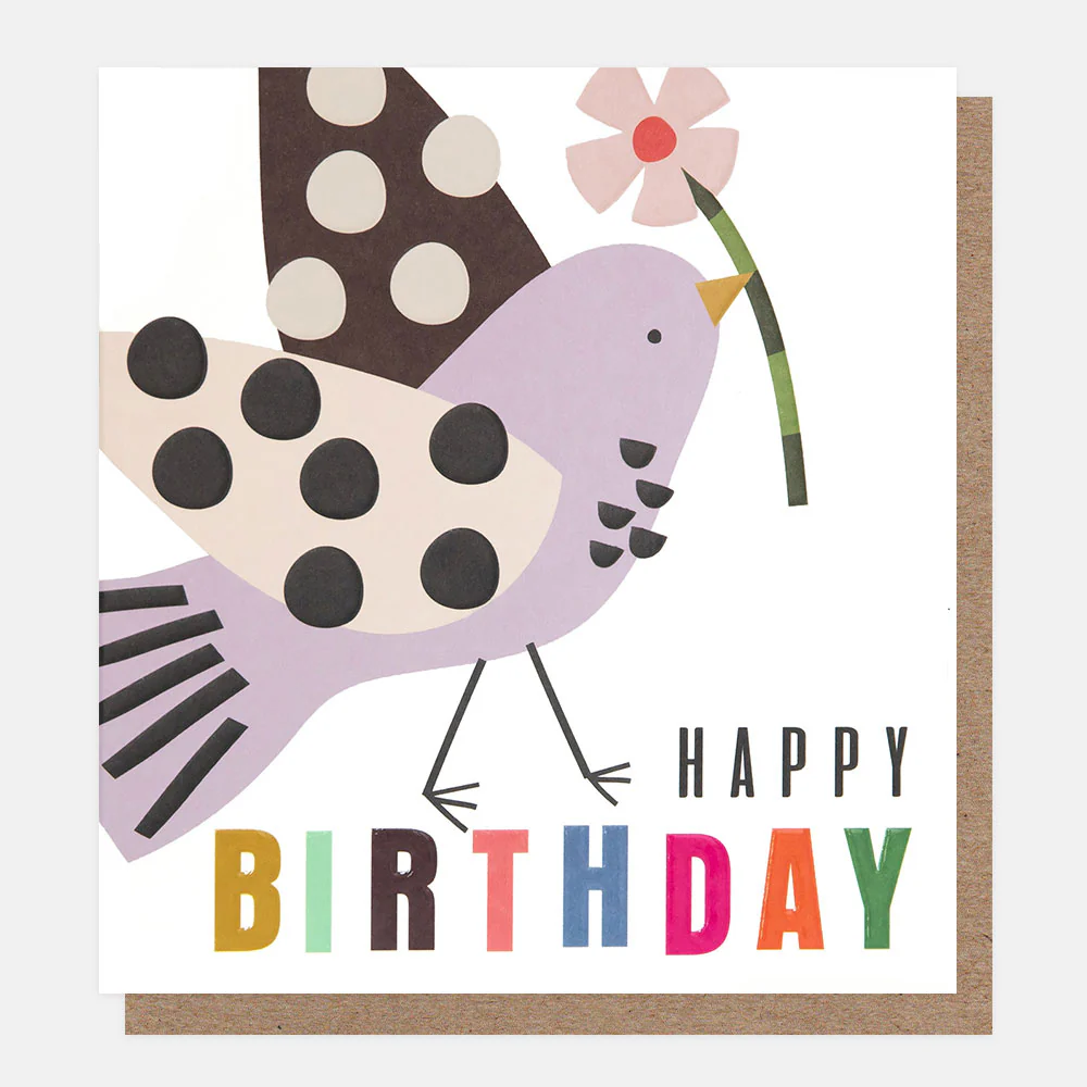 Bird With Flower Happy Birthday Card