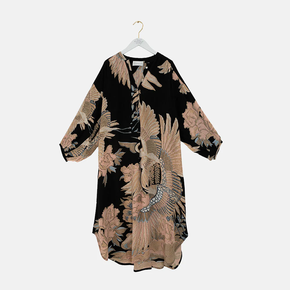 Black Crane Crepe Dress