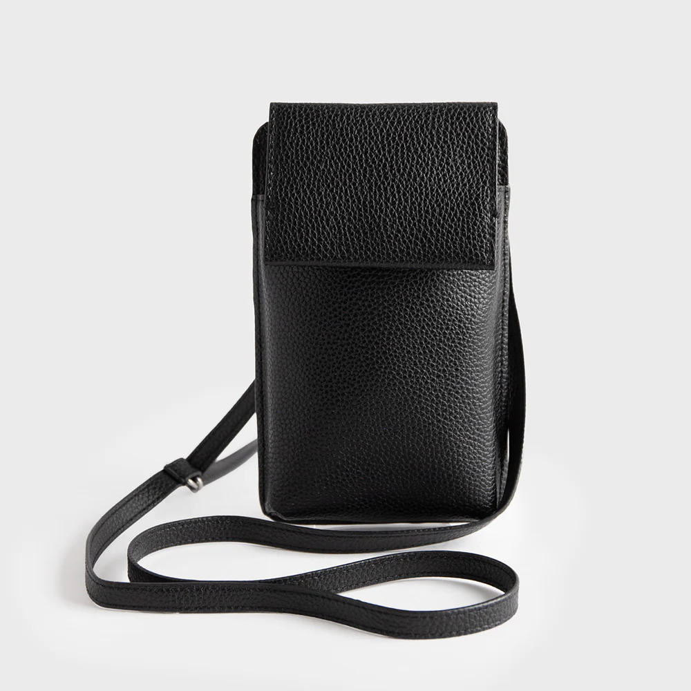 Black Vegan Leather Phone Bag