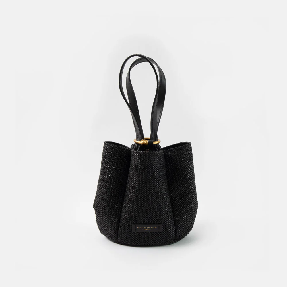 Black Woven Straw Lily Handbag