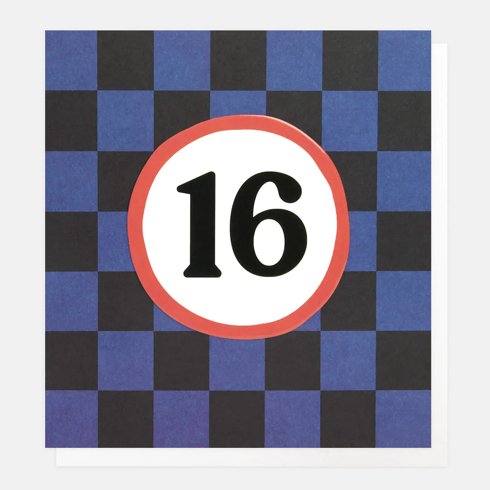 Blue/Black Grid Check 16th Birthday Card