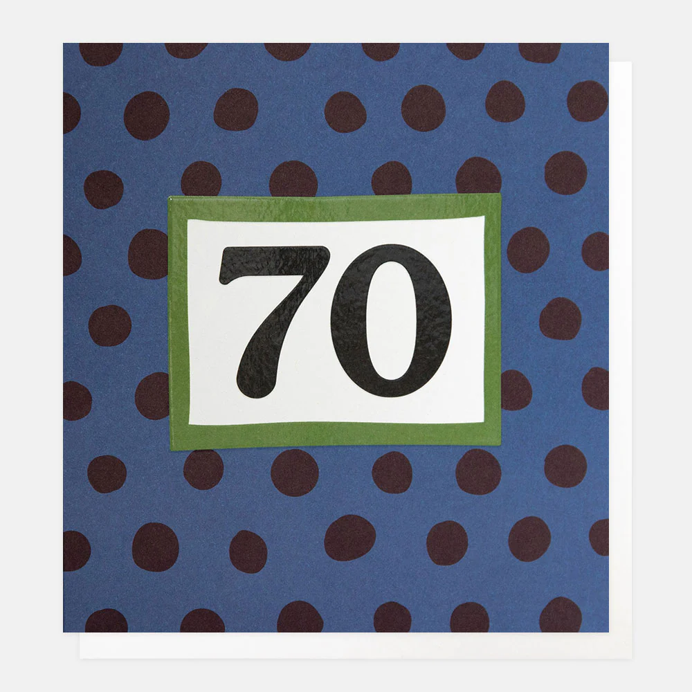 Blue/Burgundy Spots 70th Birthday Card