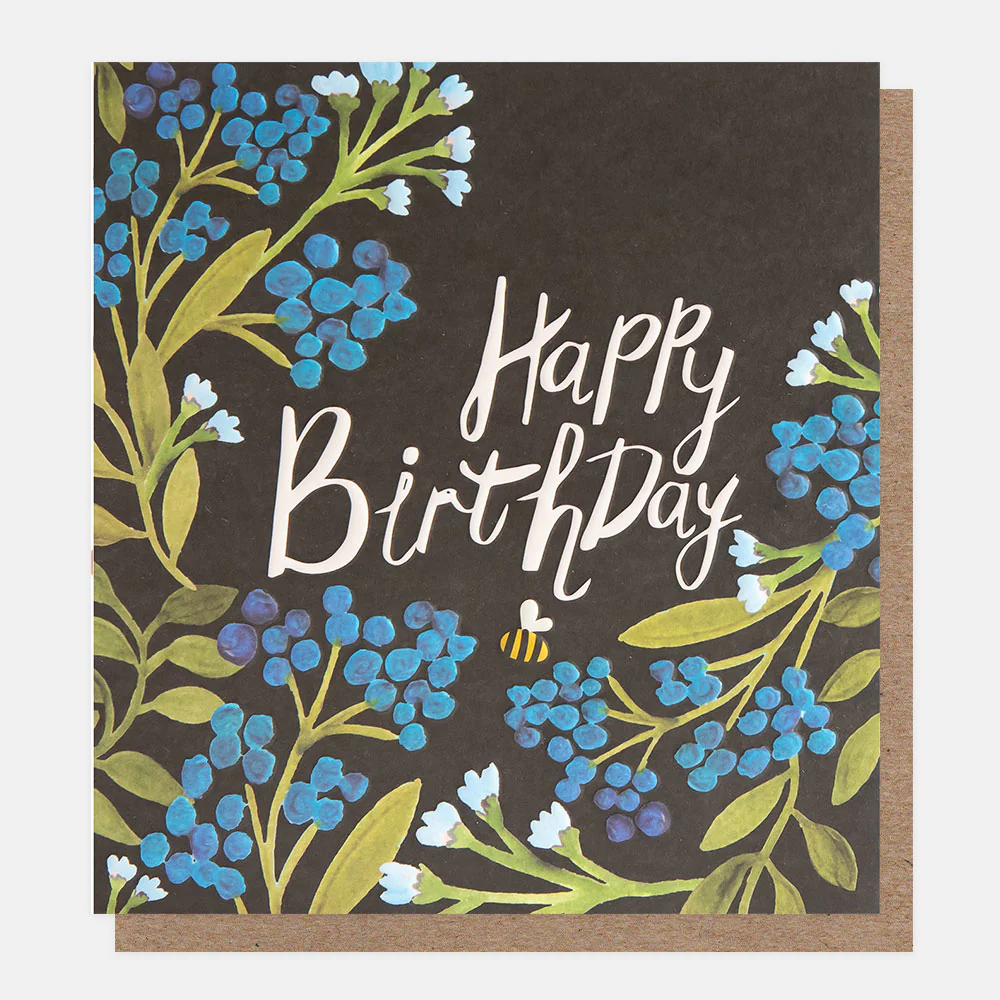 Blue Flowers & Bee Birthday Card