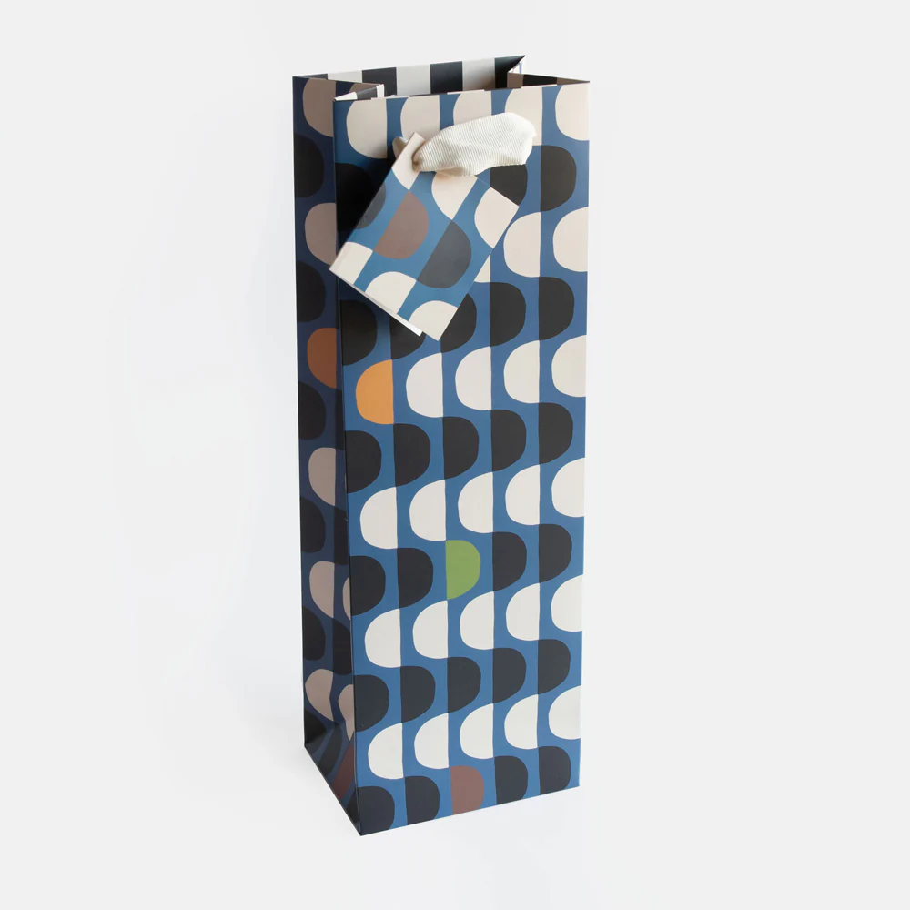 Blue Geo Half Moons Bottle Gift Bag