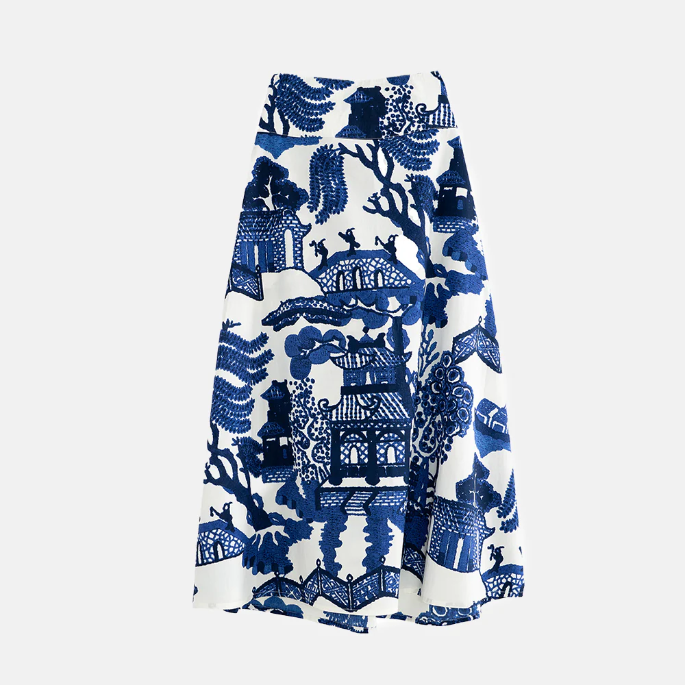 Blue Giant Willow Cotton A-Line Skirt