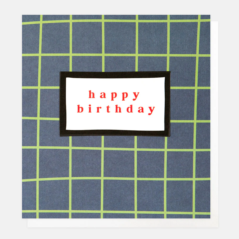 Blue/Green Line Check Birthday Card