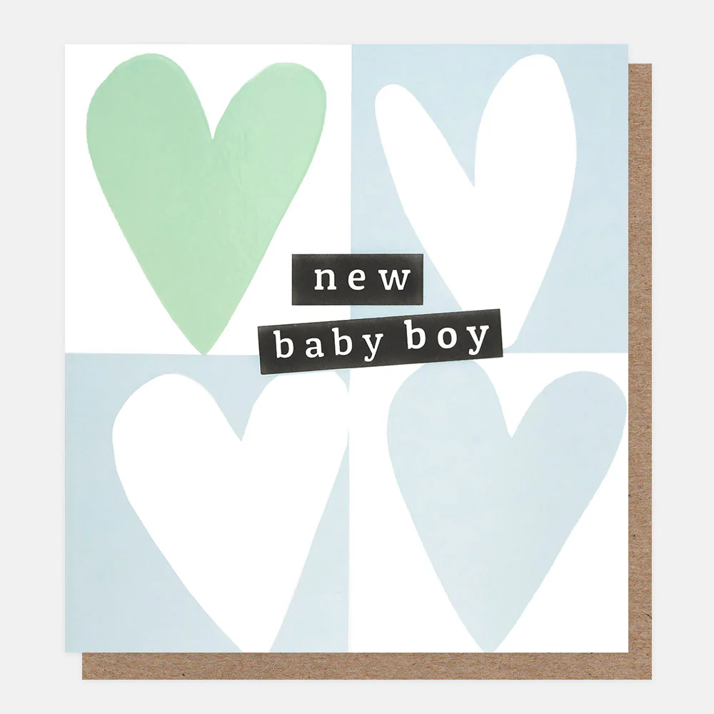 Blue/White Heart Grid New Baby Boy Card