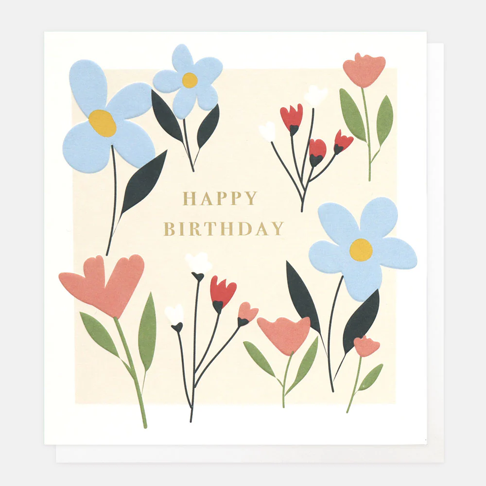 Blue/Pink Flowers Birthday Card