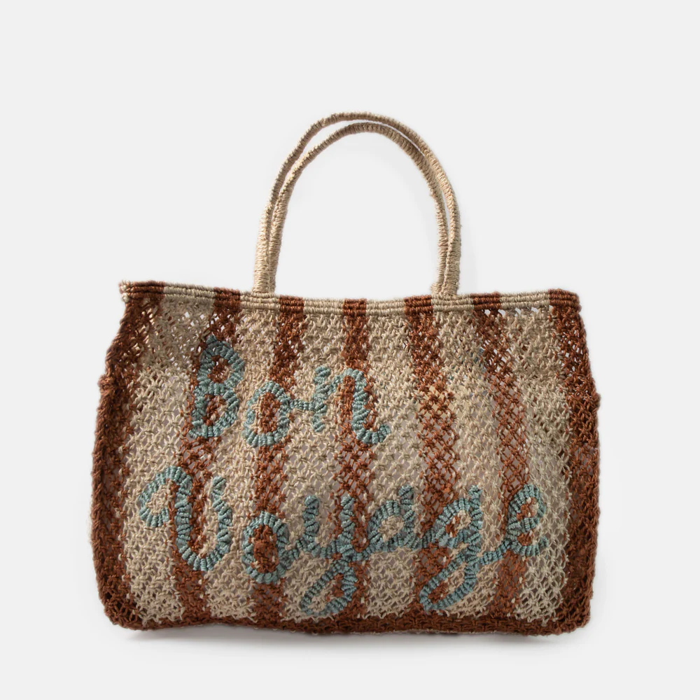 Brown Stripe Bon Voyage Jute Shopper Bag