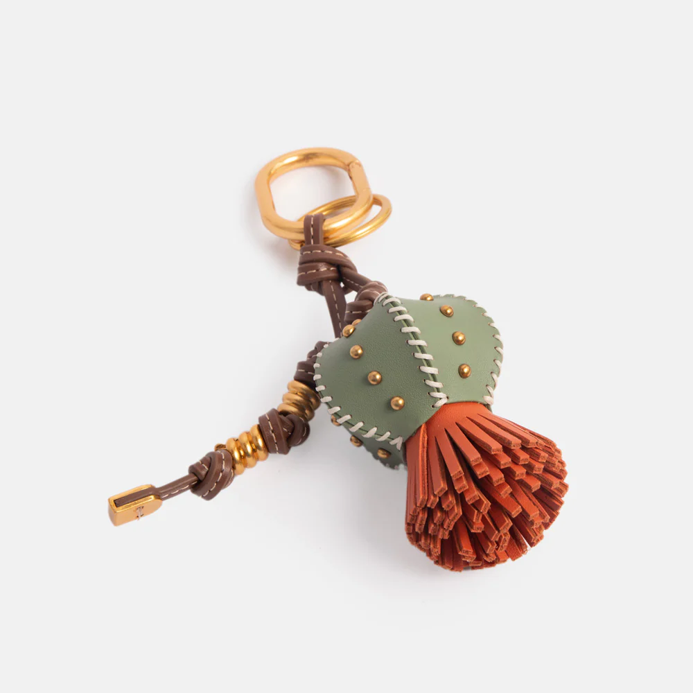 Green/Orange Leather Cactus Flower Bag Charm - Image 2