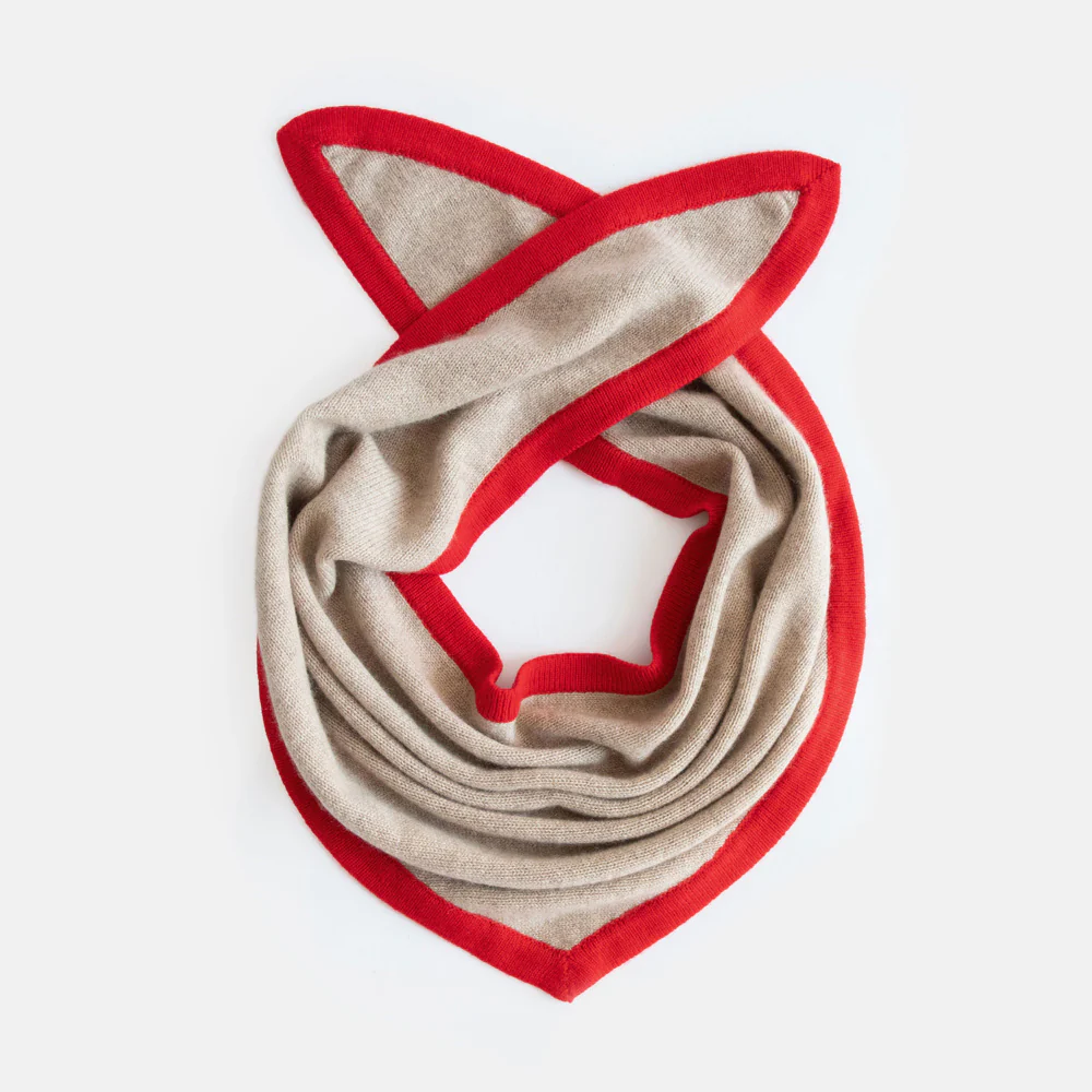 Camel/Red Cashmere Triangle Scarf
