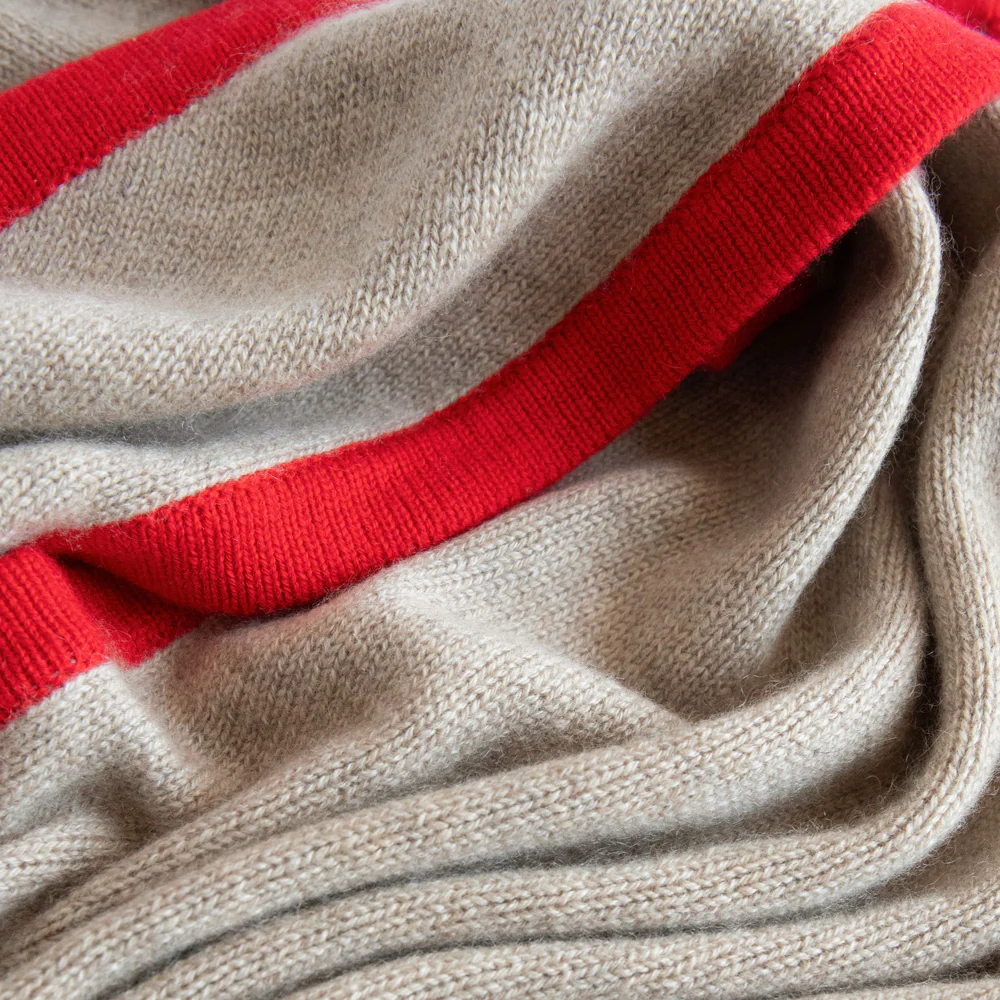 Camel/Red Cashmere Triangle Scarf - Image 2