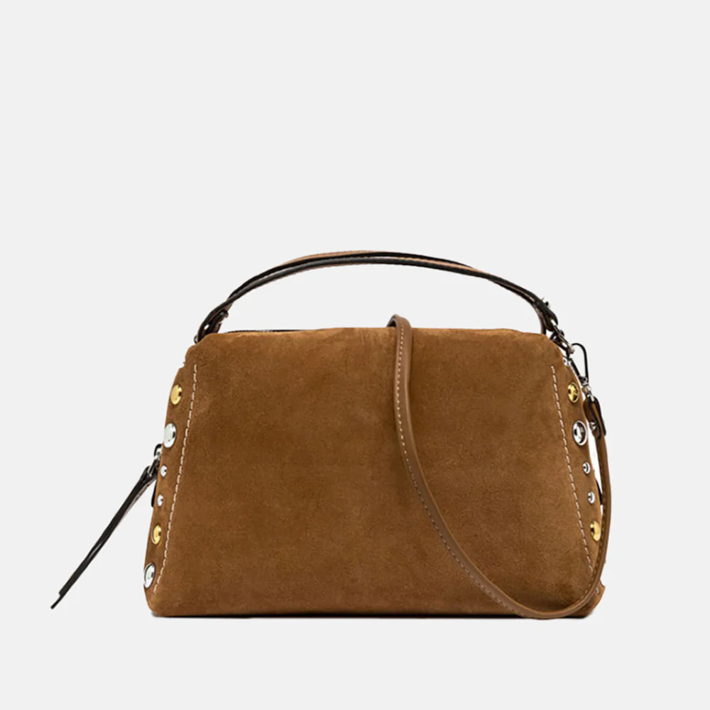 Caramel Suede Studded Large Alifa Bag