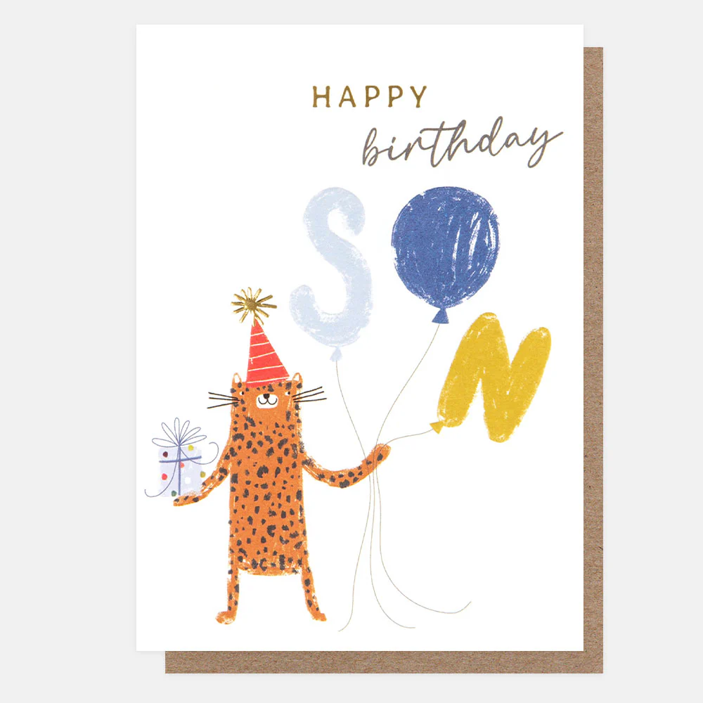 Cat & Balloons Happy Birthday Card For Son