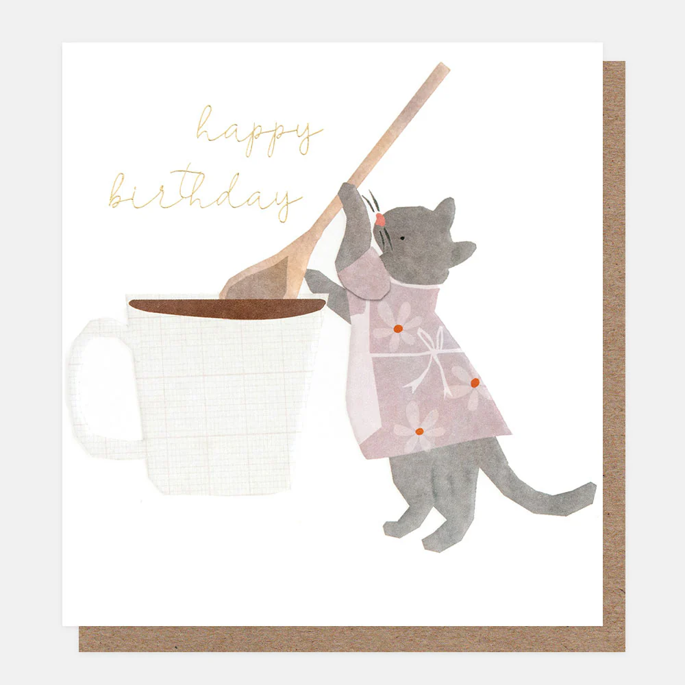 Cat Stirring A Mug Birthday Card
