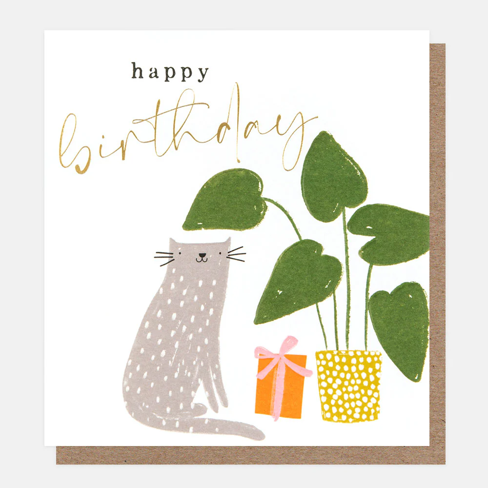 Cat With Plant Birthday Card