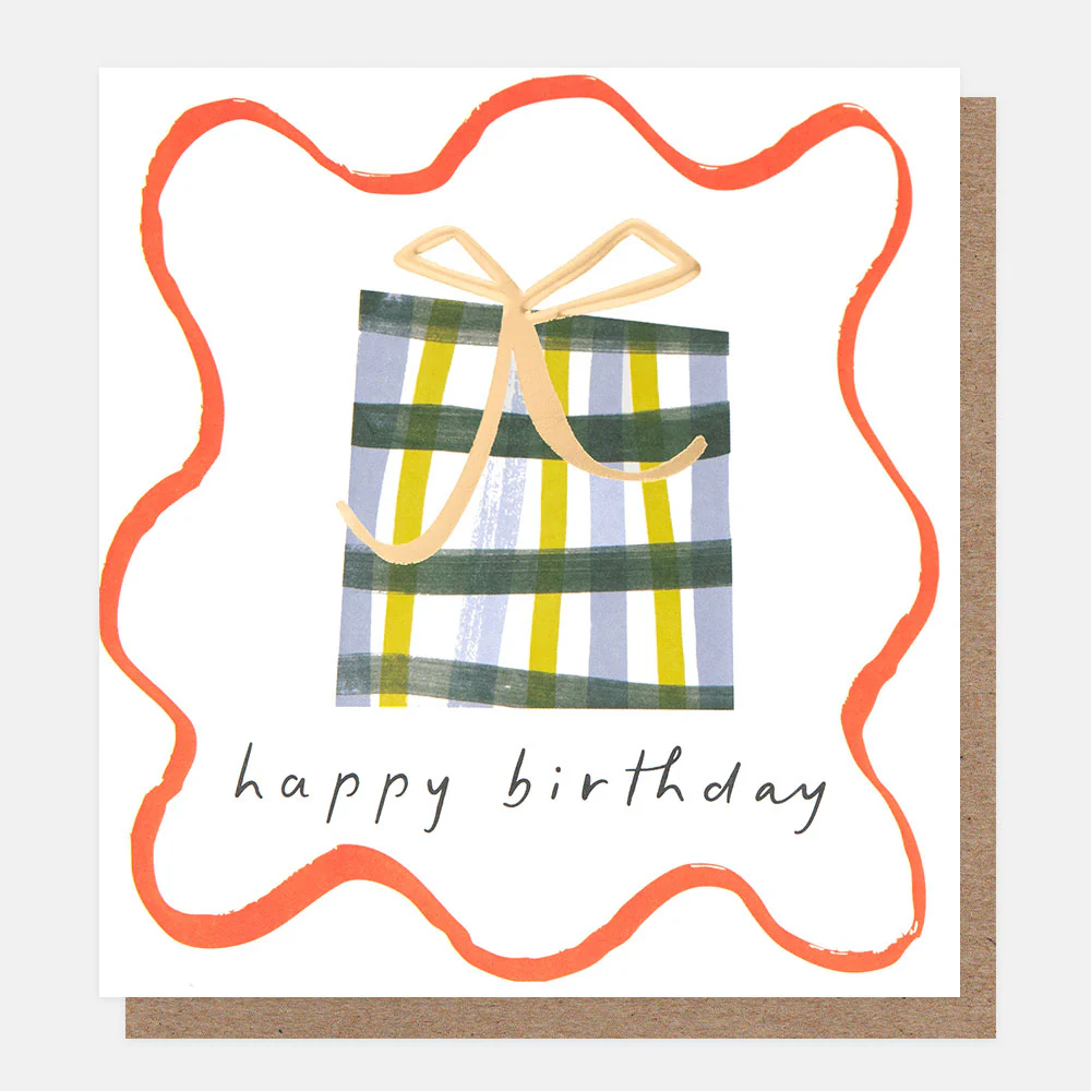 Checked Present & Squiggle Birthday Card