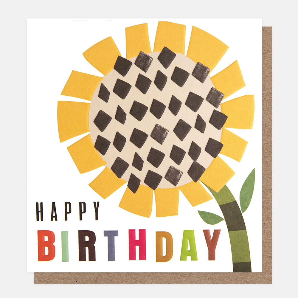 Chequered Sunflower Happy Birthday Card