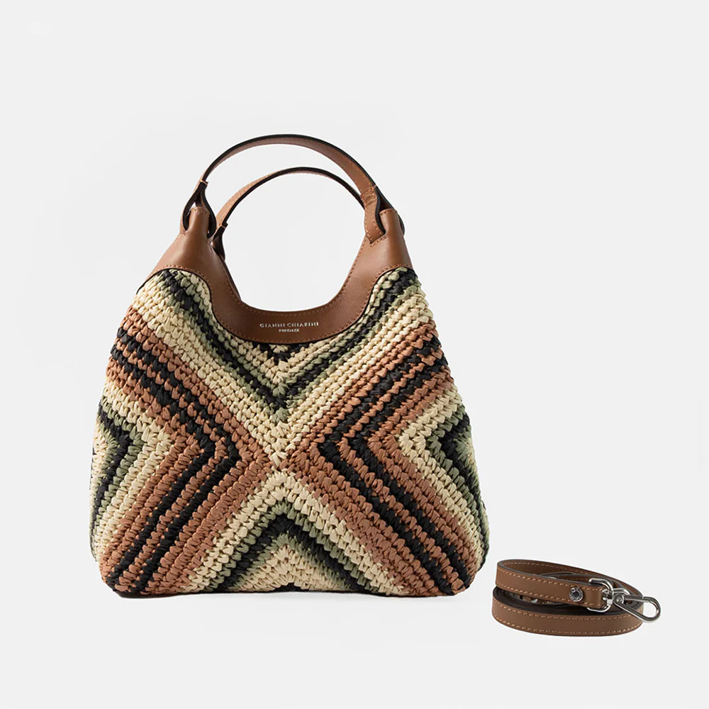 Chevron Woven Straw Dua Tote Bag