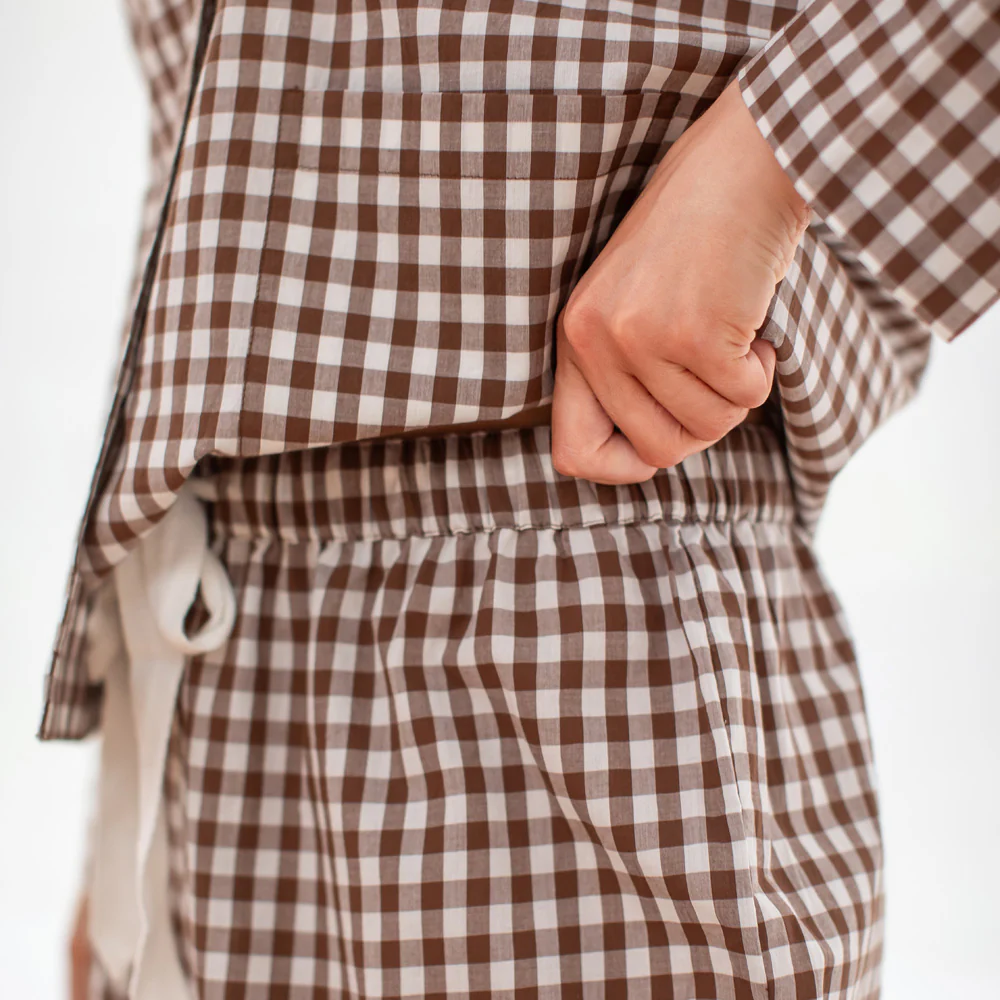 Chocolate Gingham Cotton Lounge Pants - Image 4