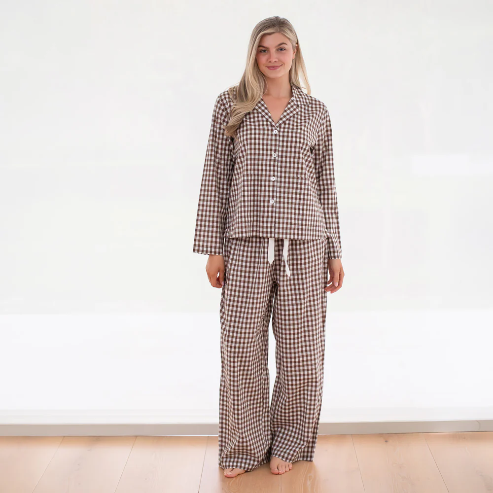Chocolate Gingham Cotton Lounge Pants - Image 5