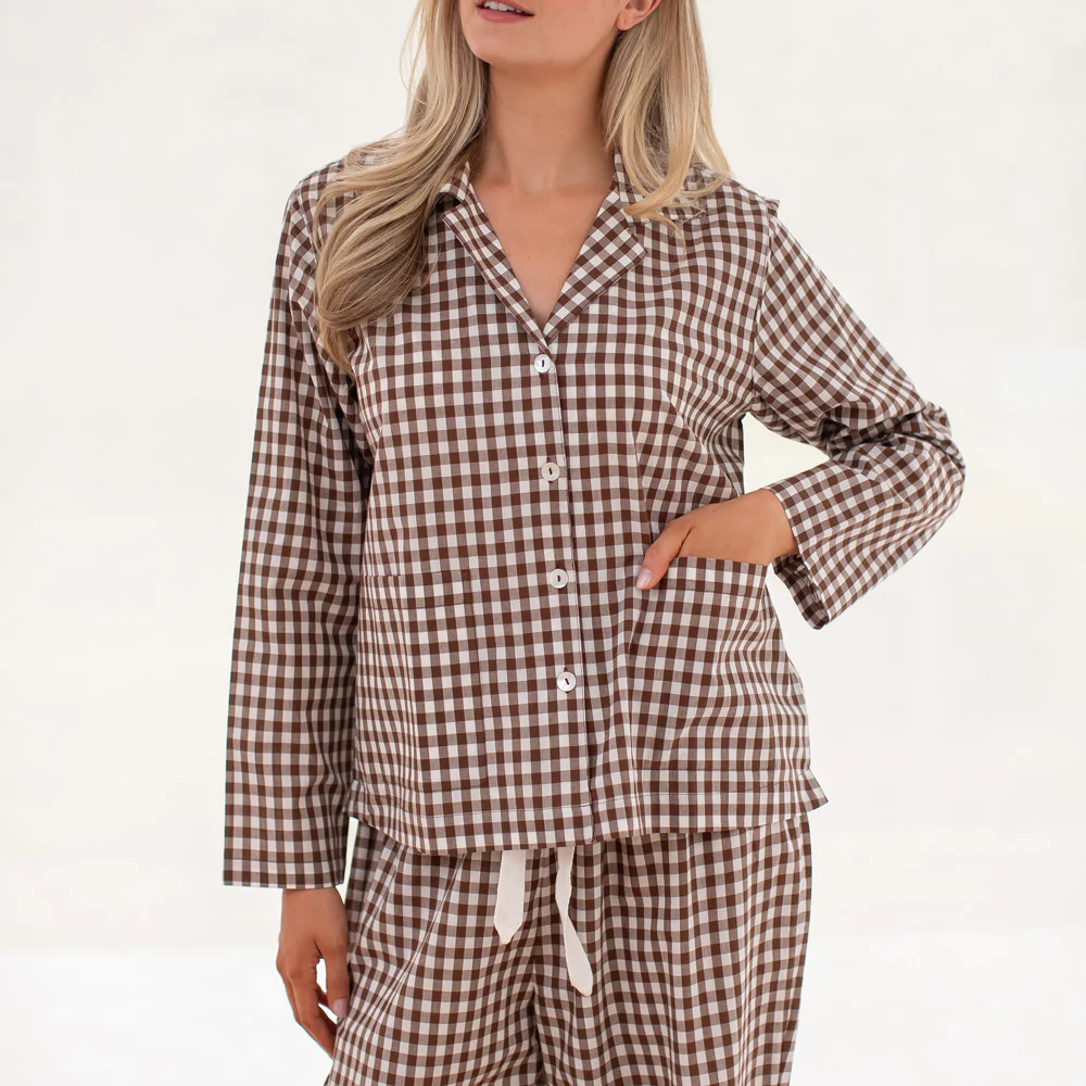 Chocolate Gingham Cotton Pyjama Shirt - Image 2