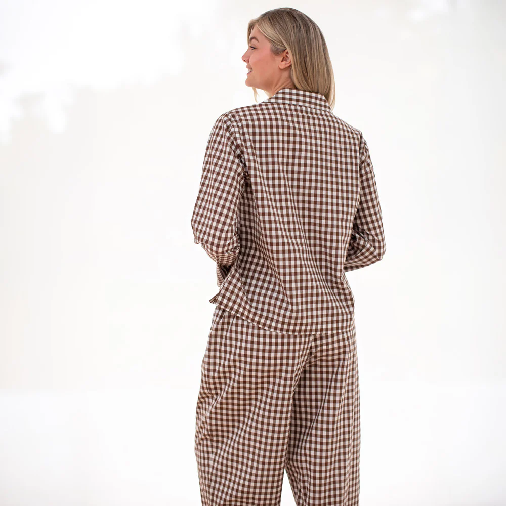 Chocolate Gingham Cotton Pyjama Shirt - Image 3