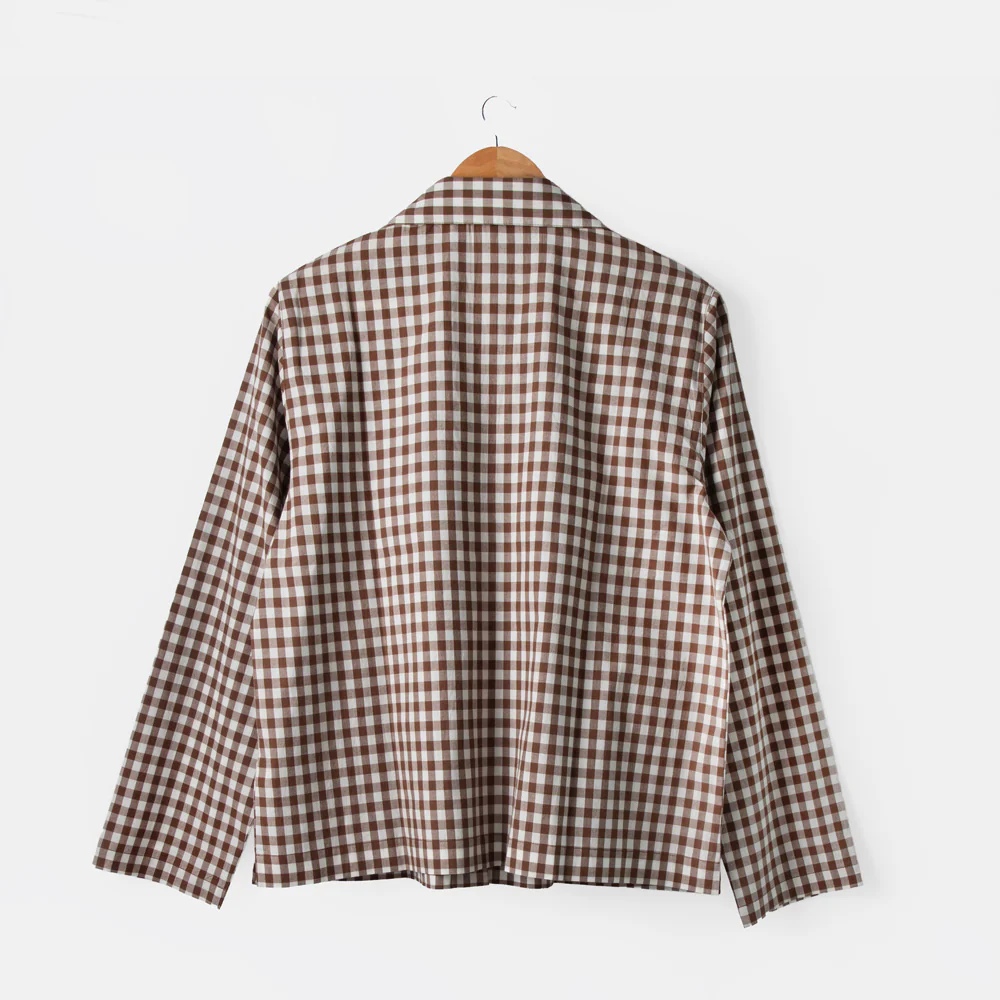 Chocolate Gingham Cotton Pyjama Shirt - Image 5