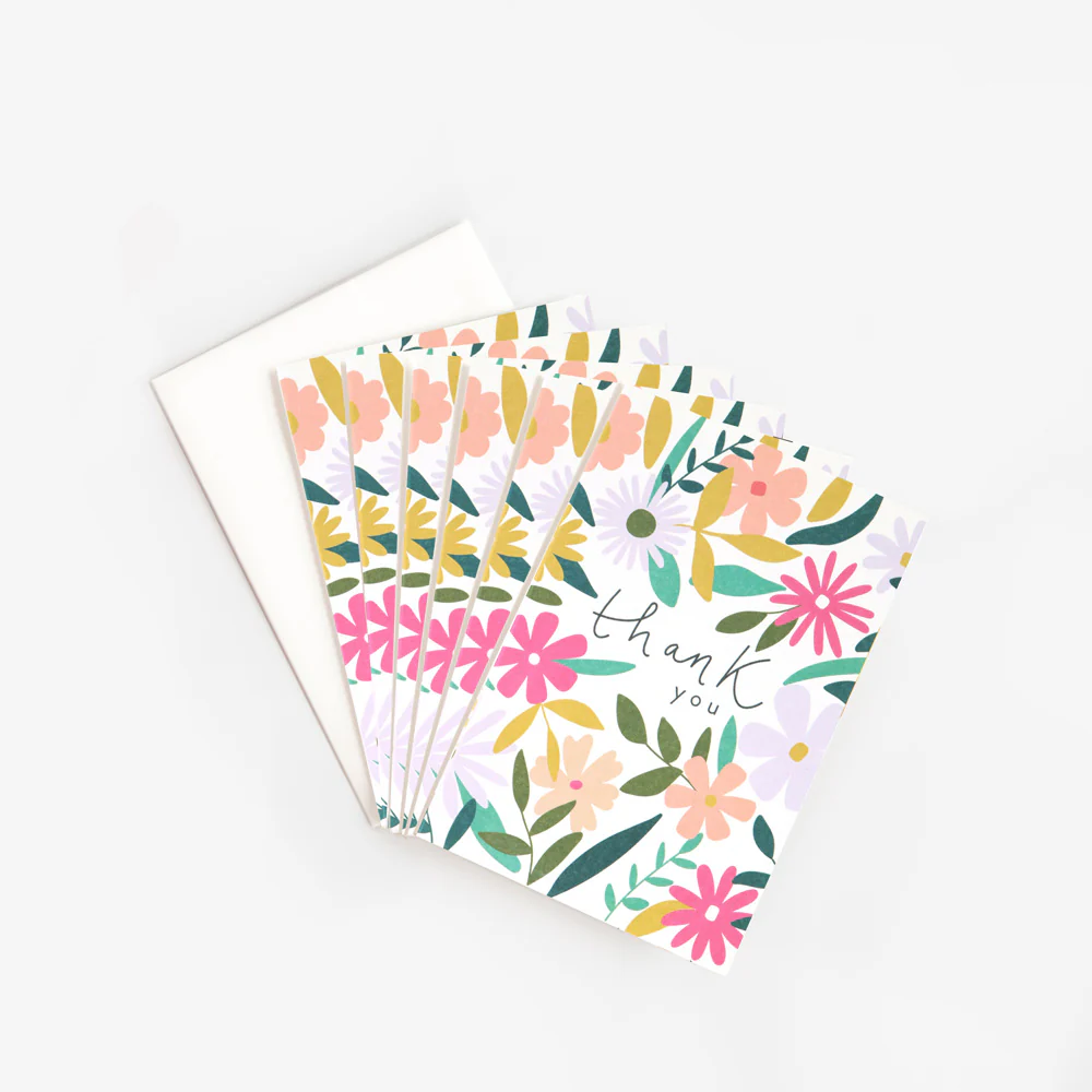 Colourful Flowers Thank You Cards Pack of 6
