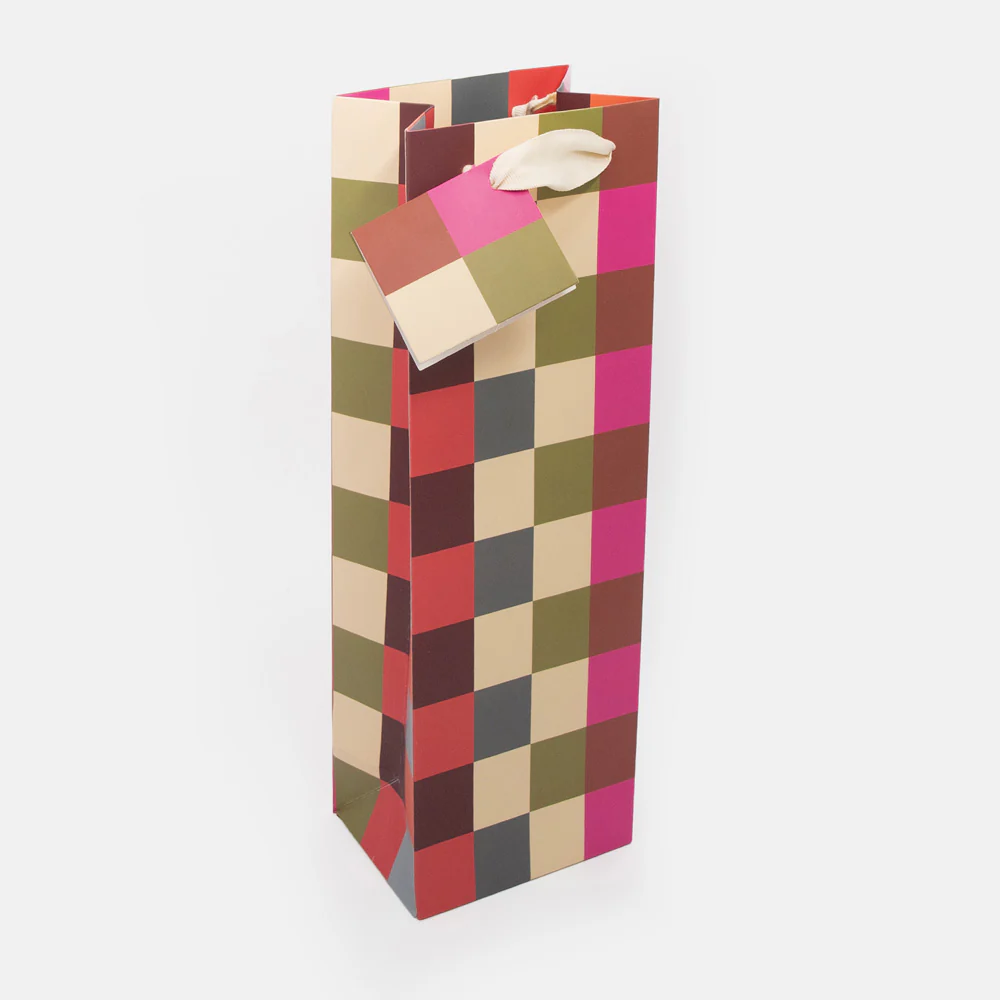 Colourful Geo Check Bottle Gift Bag