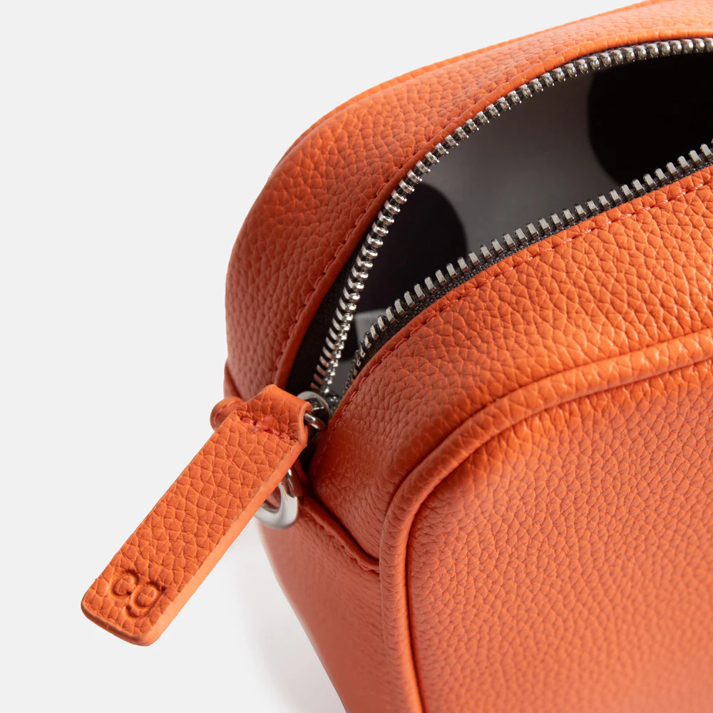 Coral Orange Vegan Leather Camera Bag - Image 2