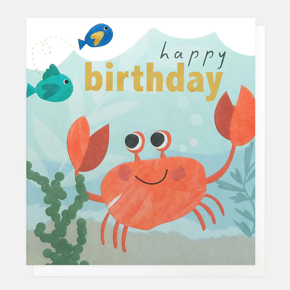 Crab With Fish Birthday Card