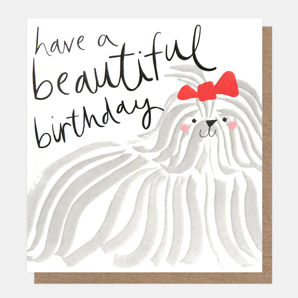 Dog With Bow Beautiful Birthday Card