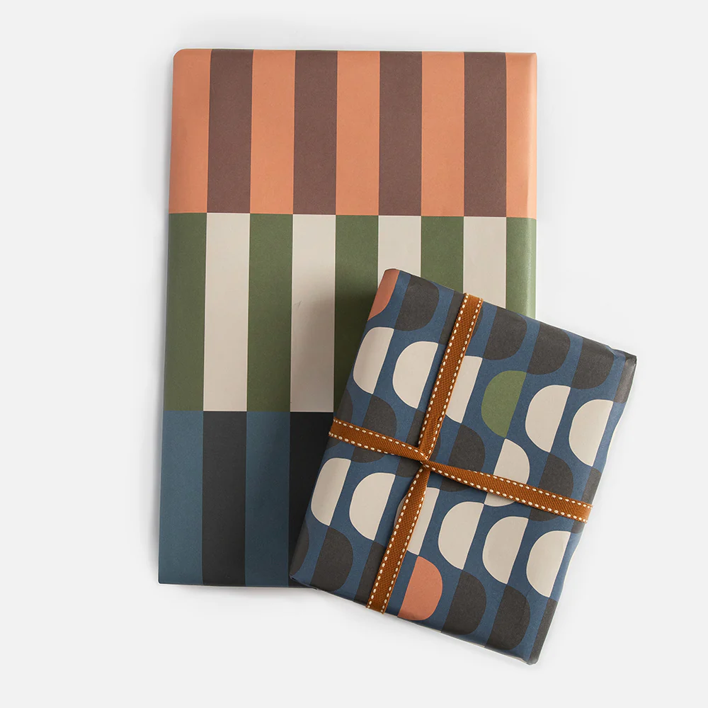Double Sided Retro Stripe/Geo Circle Wrapping Paper
