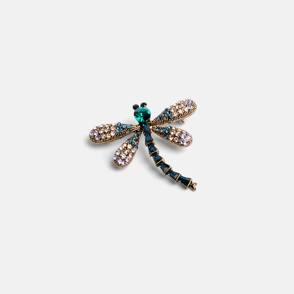 Dragonfly Emerald Crystal Brooch