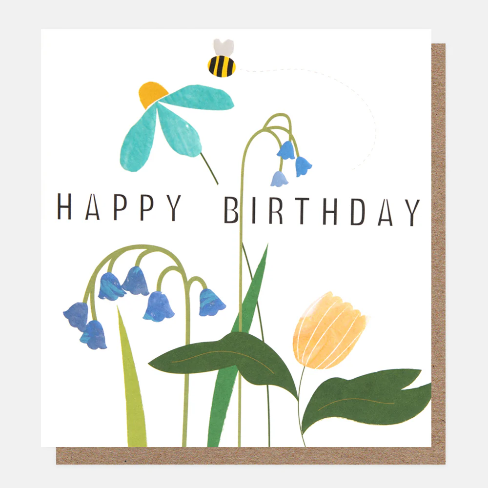 Flowers & Bee Happy Birthday Card