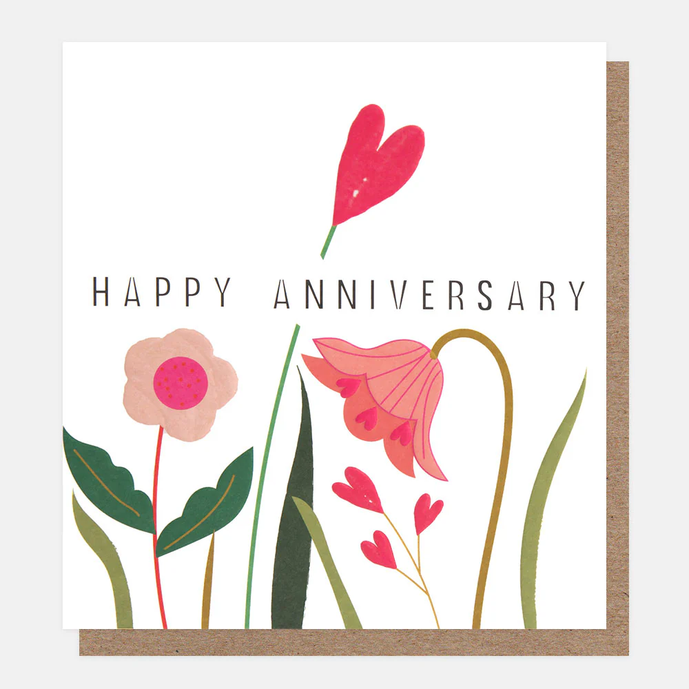 Flowers & Hearts Happy Anniversary Card