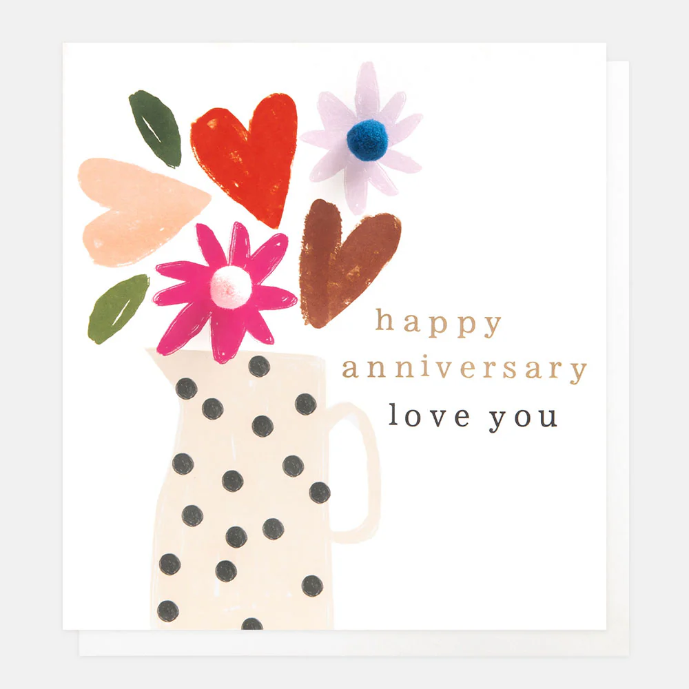Flowers & Hearts In Vase Anniversary Card