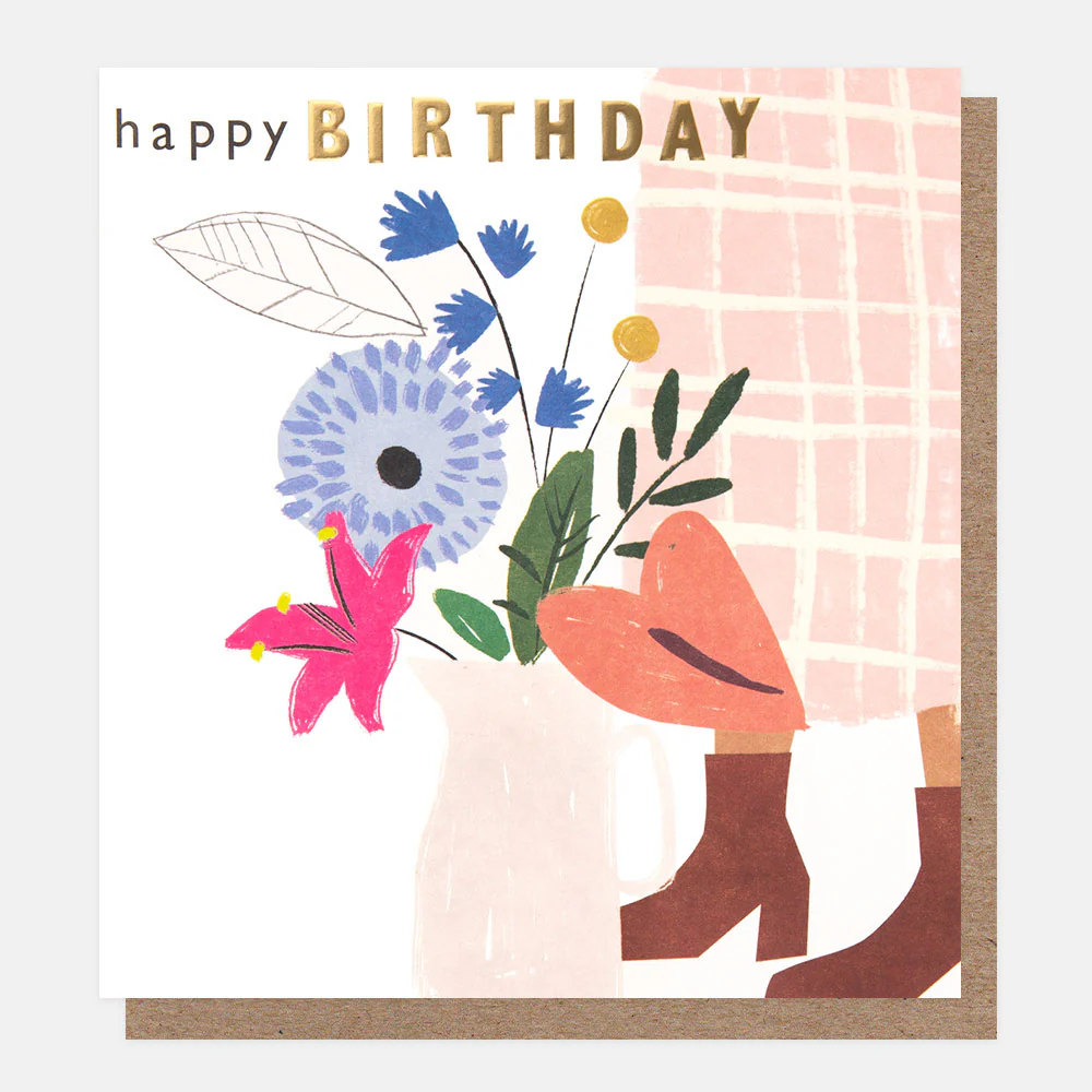Flowers In Vase Happy Birthday Card