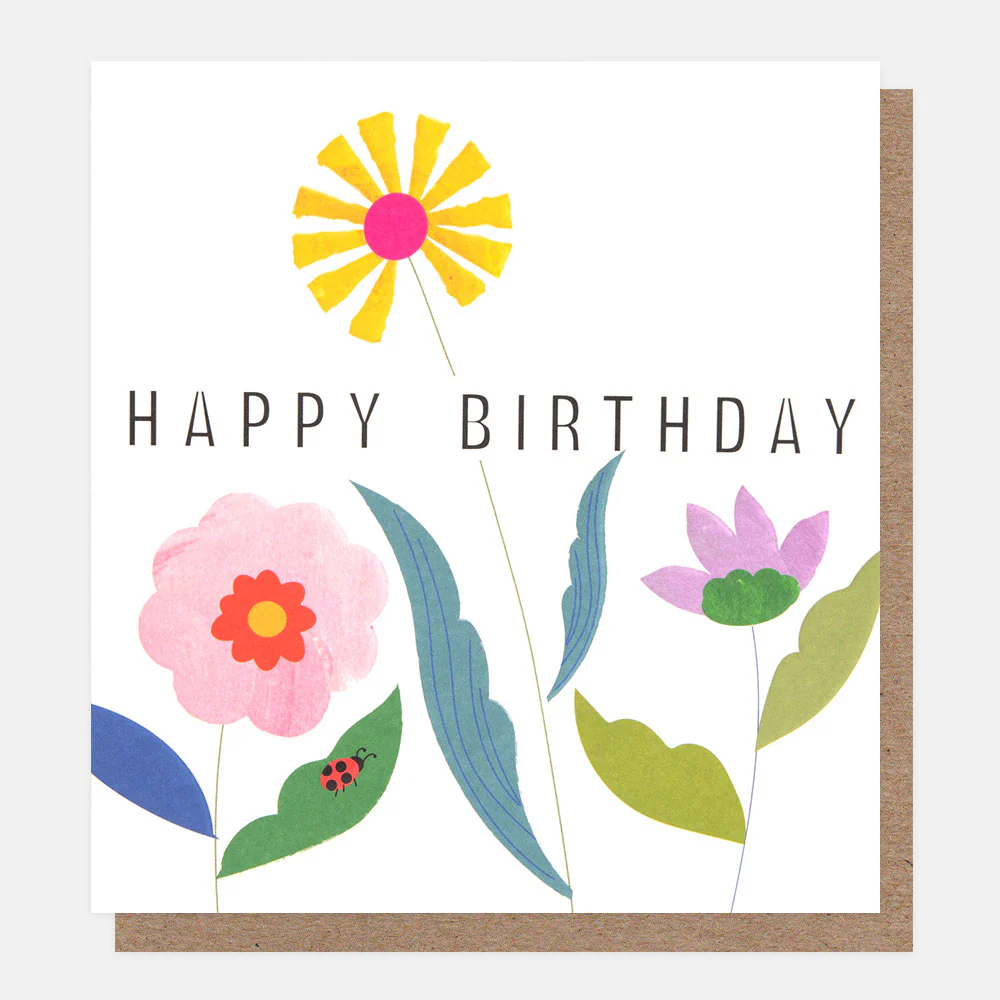 Flowers & Ladybird Happy Birthday Card