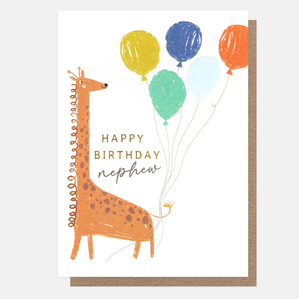 Giraffe & Balloons Birthday Card For Nephew
