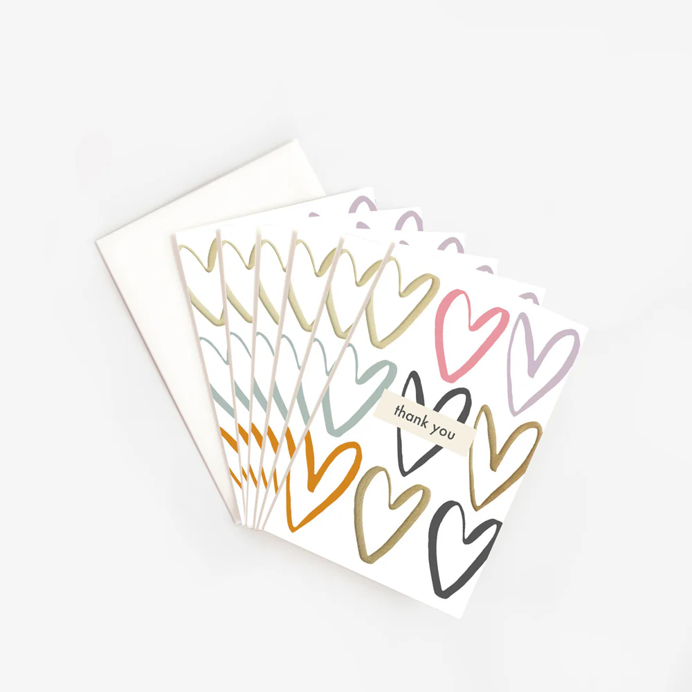 Gold Foil Hearts Thank You Cards Pack of 6