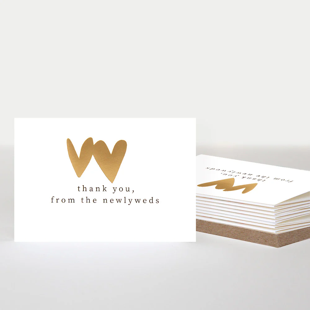 Gold Hearts Wedding Thank You Cards Pack of 10