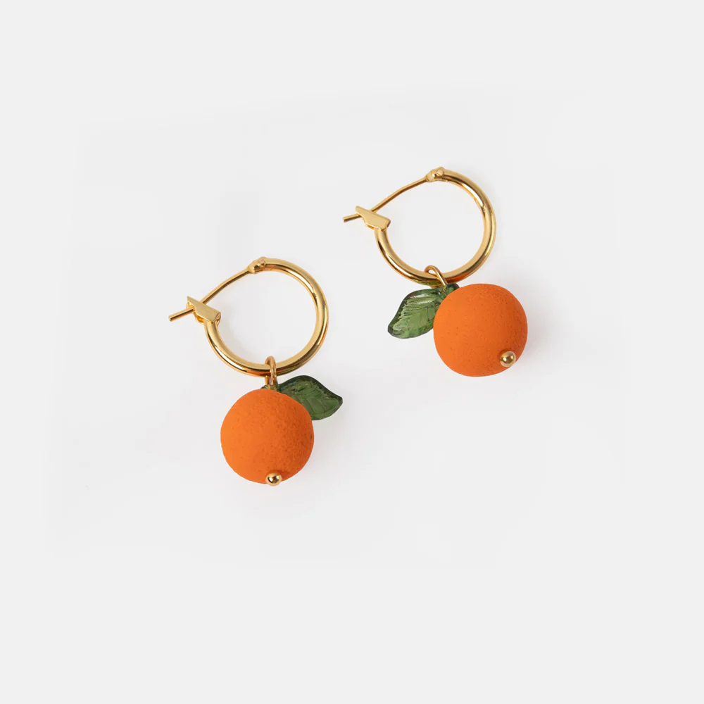 Gold Hoop & Clay Orange Drop Earrings