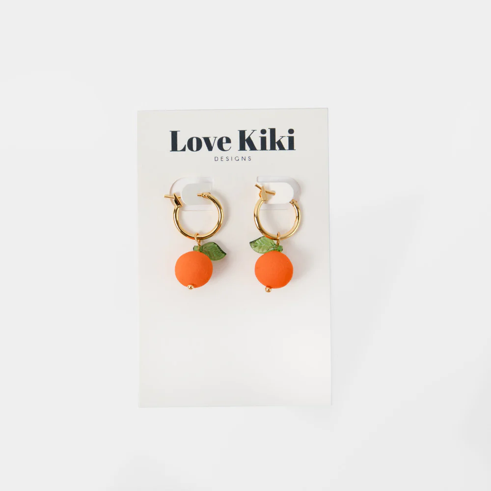 Gold Hoop & Clay Orange Drop Earrings - Image 2