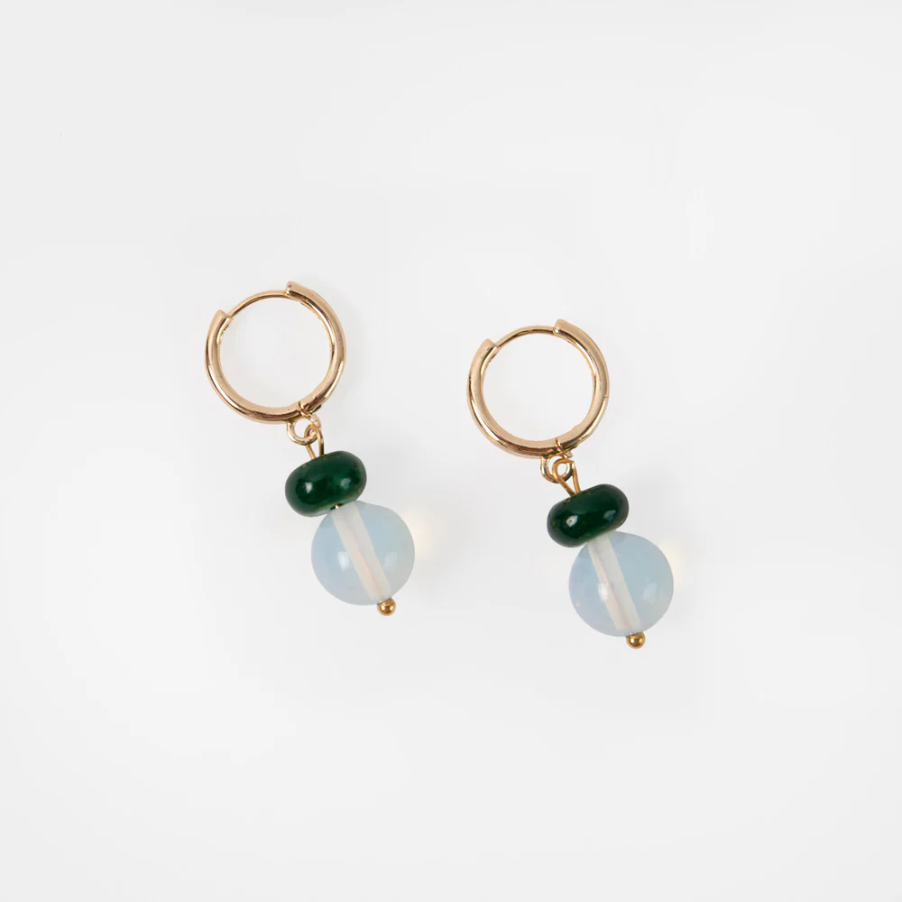 Gold & Light Blue Drop Hoop Earrings