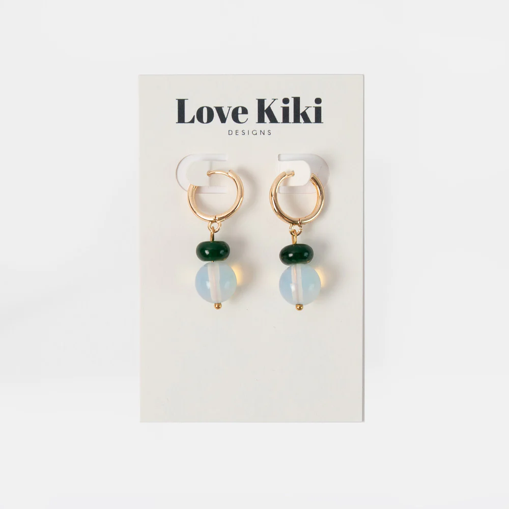 Gold & Light Blue Drop Hoop Earrings - Image 2
